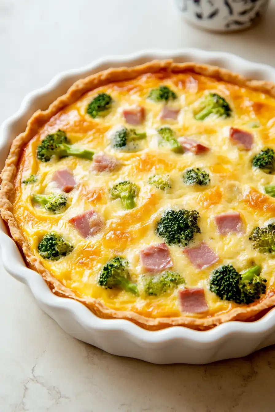 Fluffy Broccoli, Ham, and Cheese Quiche