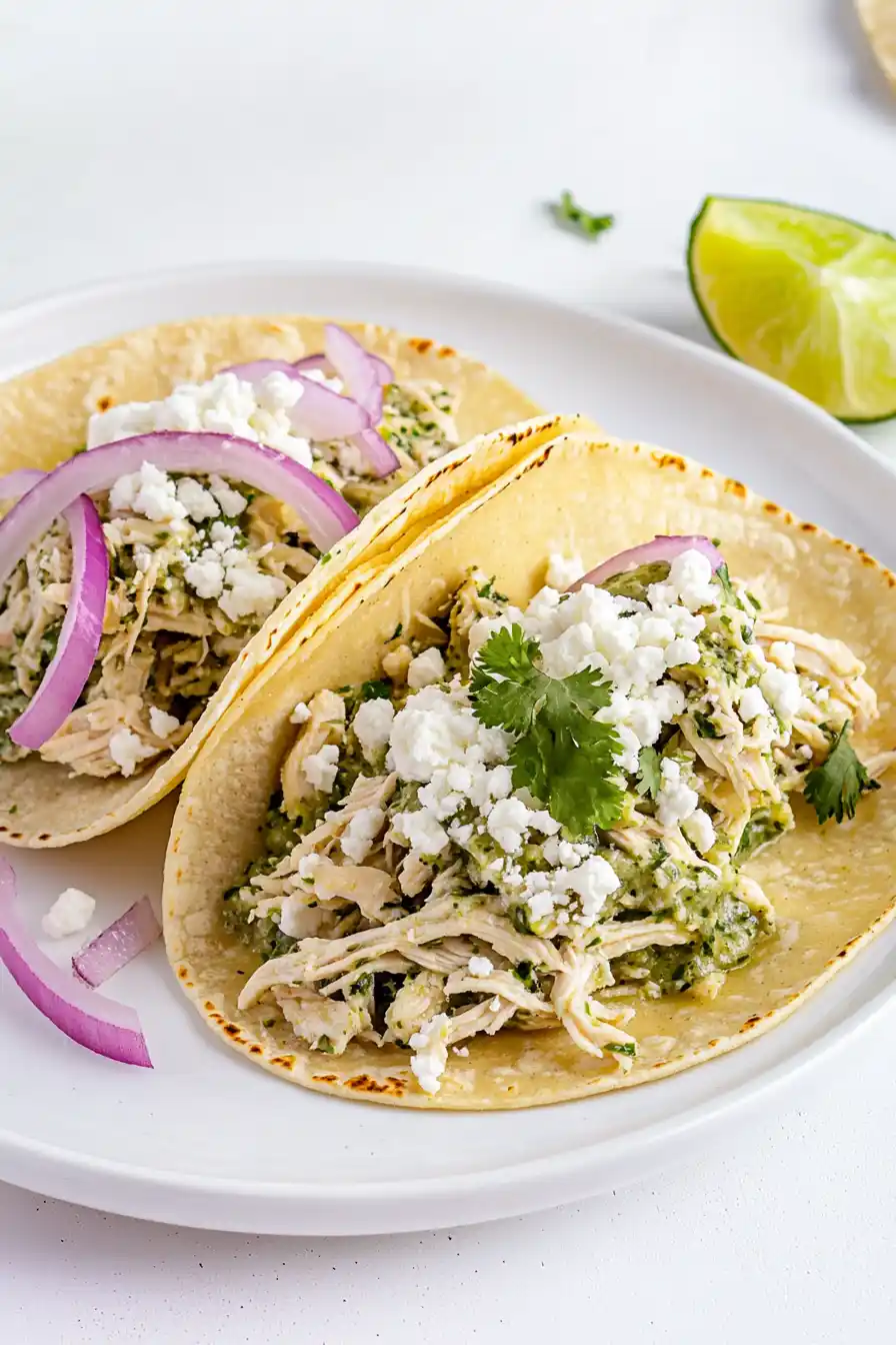 Juicy Crockpot Verde Chicken Tacos
