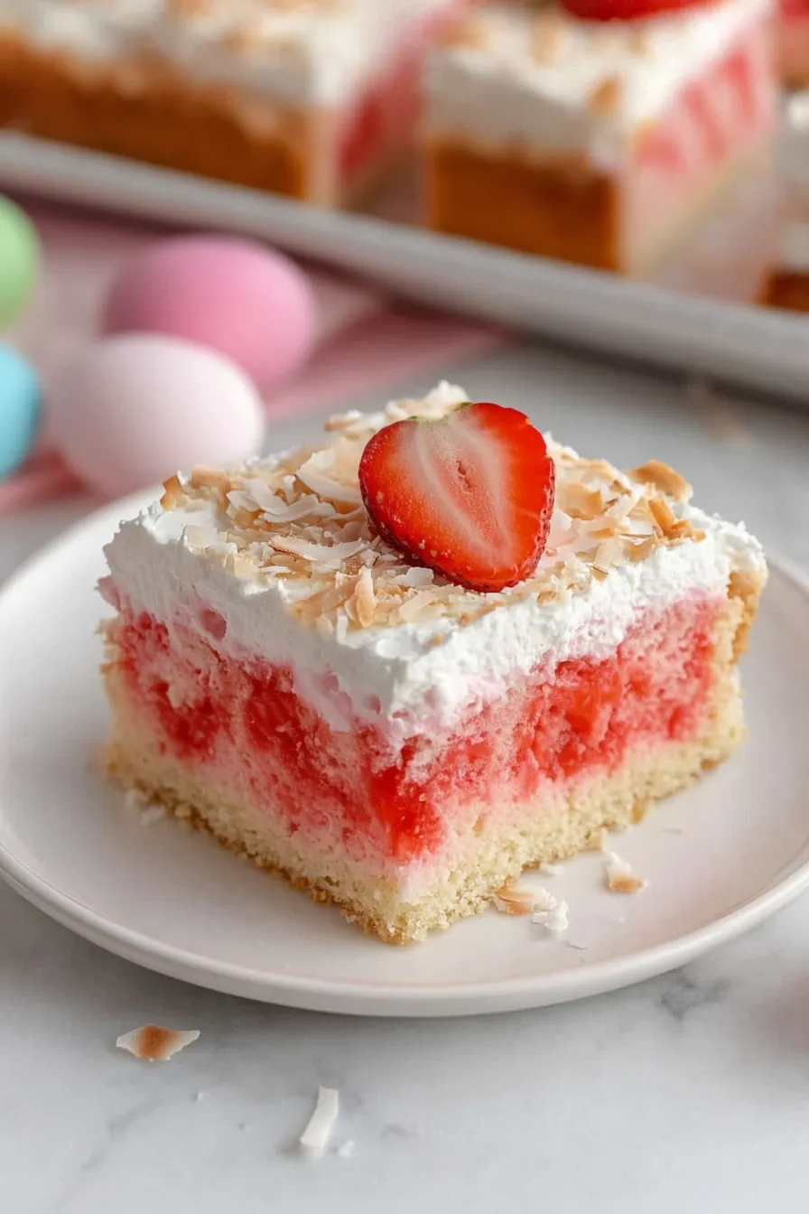 Colorful Easy Easter Coconut Jello Poke Cake