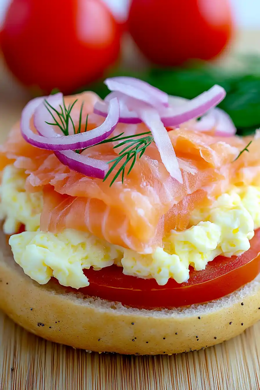 Savory Smoked Salmon Egg Bagel Sandwich