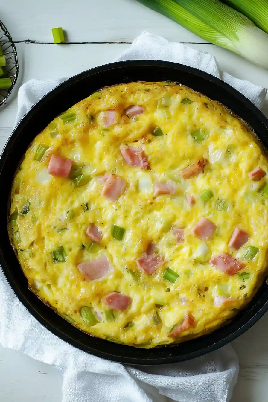 Fluffy Leek, Ham and Cheese Egg Bake