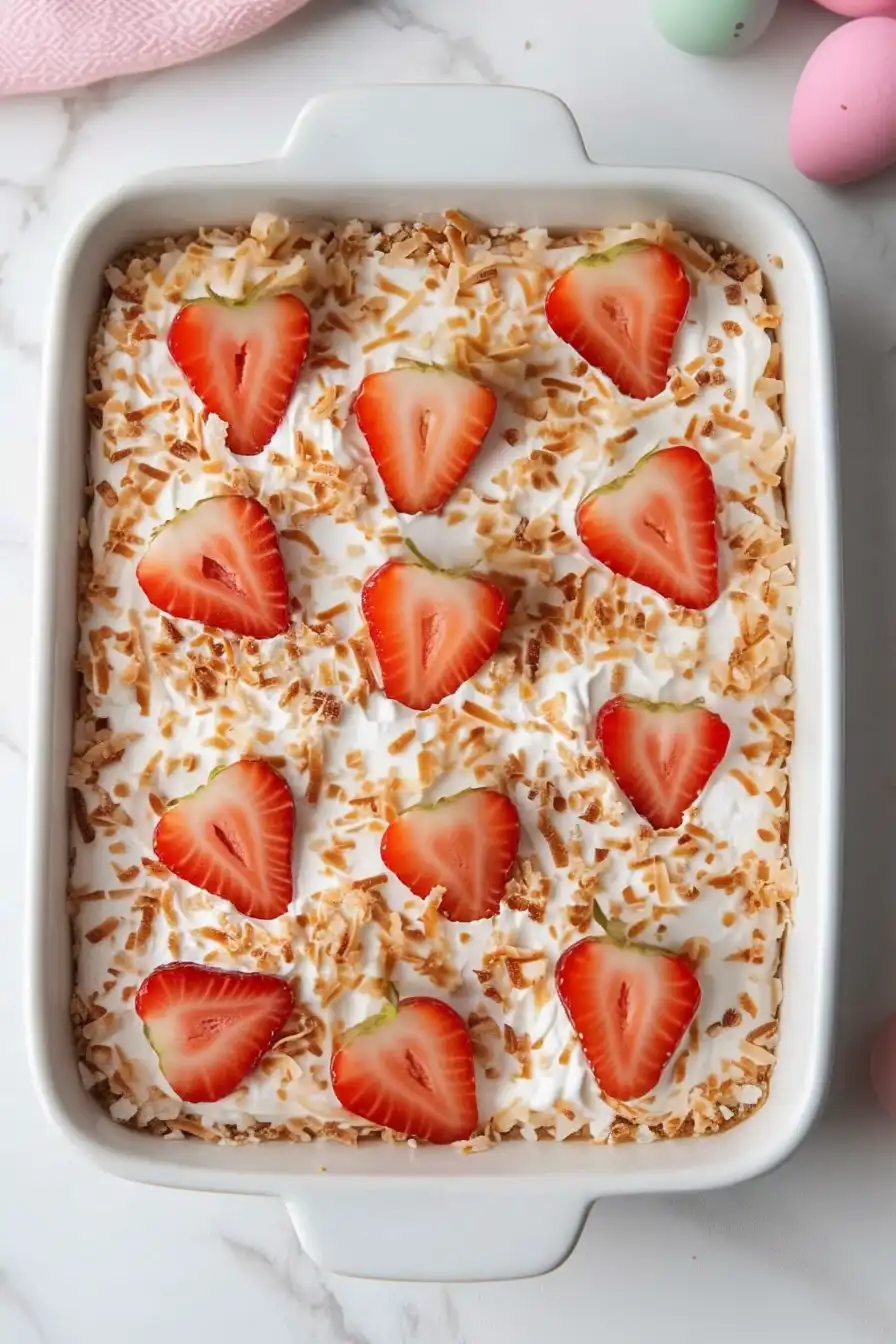 Colorful Easy Easter Coconut Jello Poke Cake