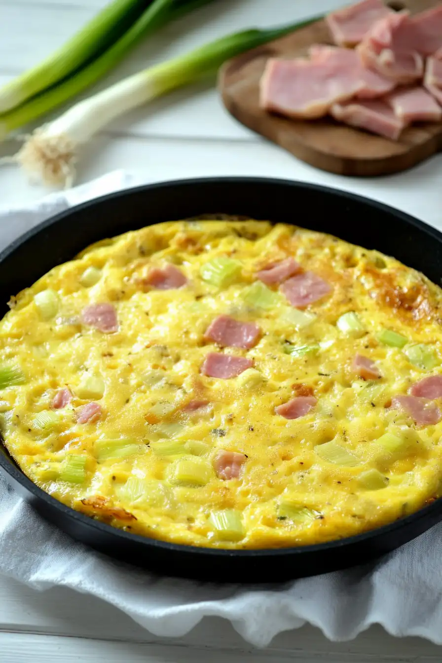 Fluffy Leek, Ham and Cheese Egg Bake