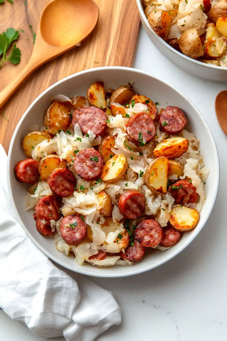 Traditional Sausage, Sauerkraut, and Potatoes