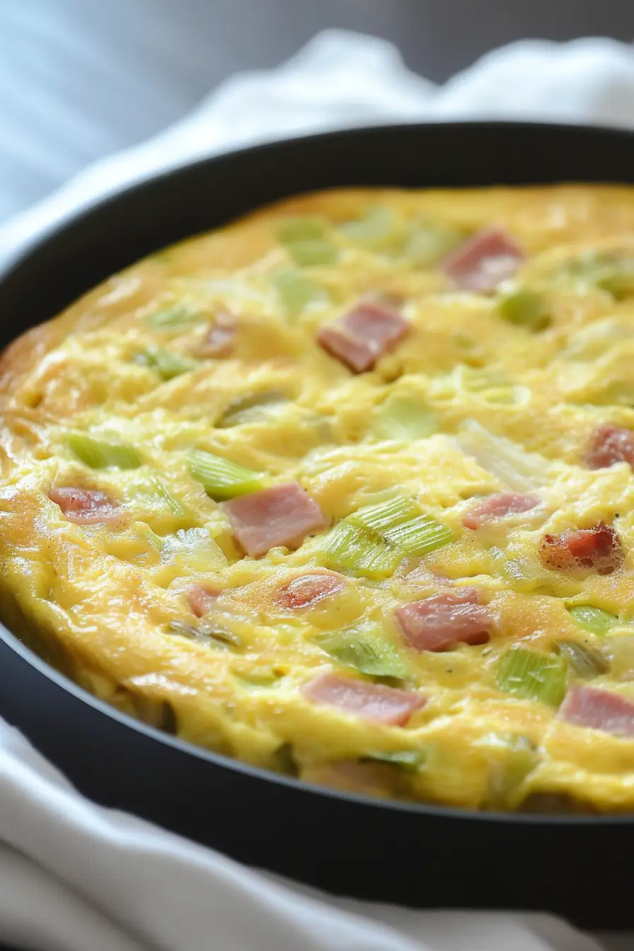 Fluffy Leek, Ham and Cheese Egg Bake