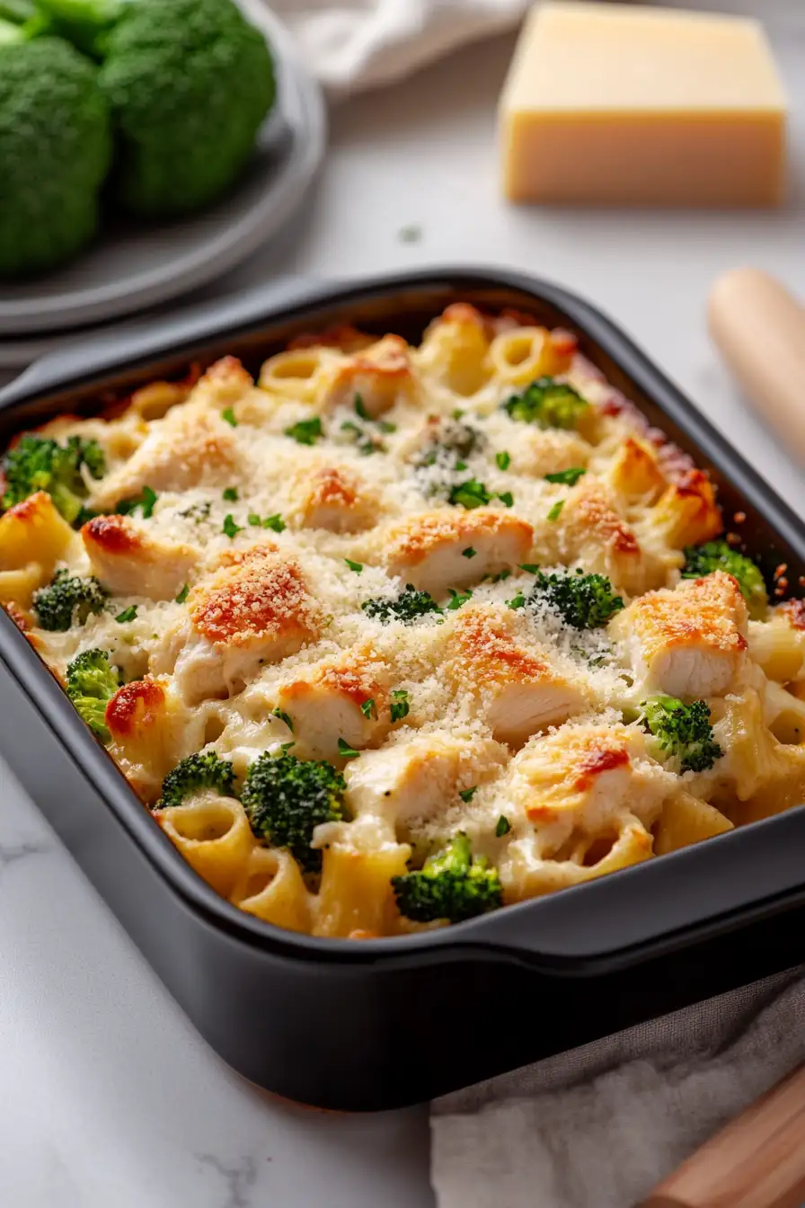 Healthy Chicken and Broccoli Alfredo Bake
