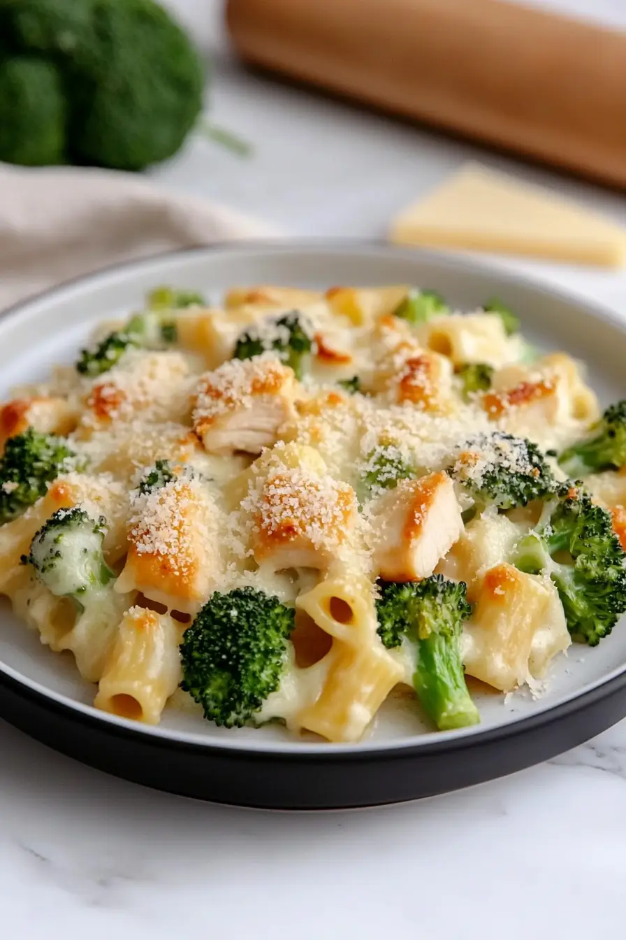 Healthy Chicken and Broccoli Alfredo Bake