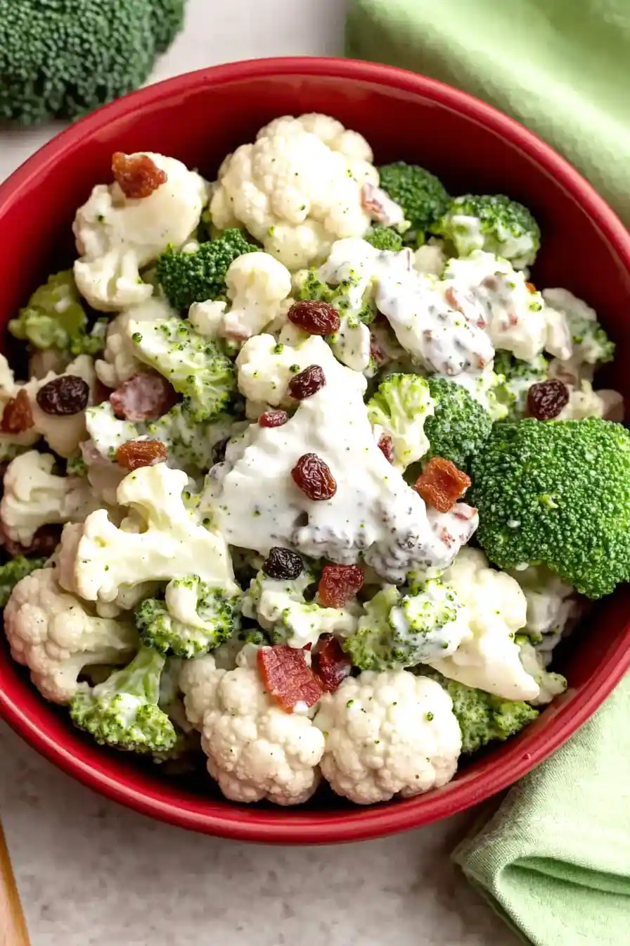 Savory Broccoli Cauliflower Salad with Bacon and Greek Yogurt