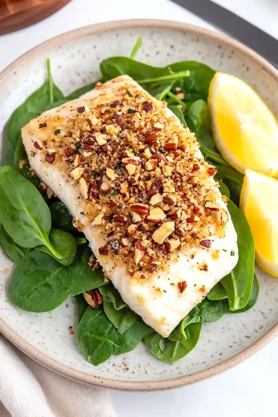 Juicy Pecan Crusted Halibut
