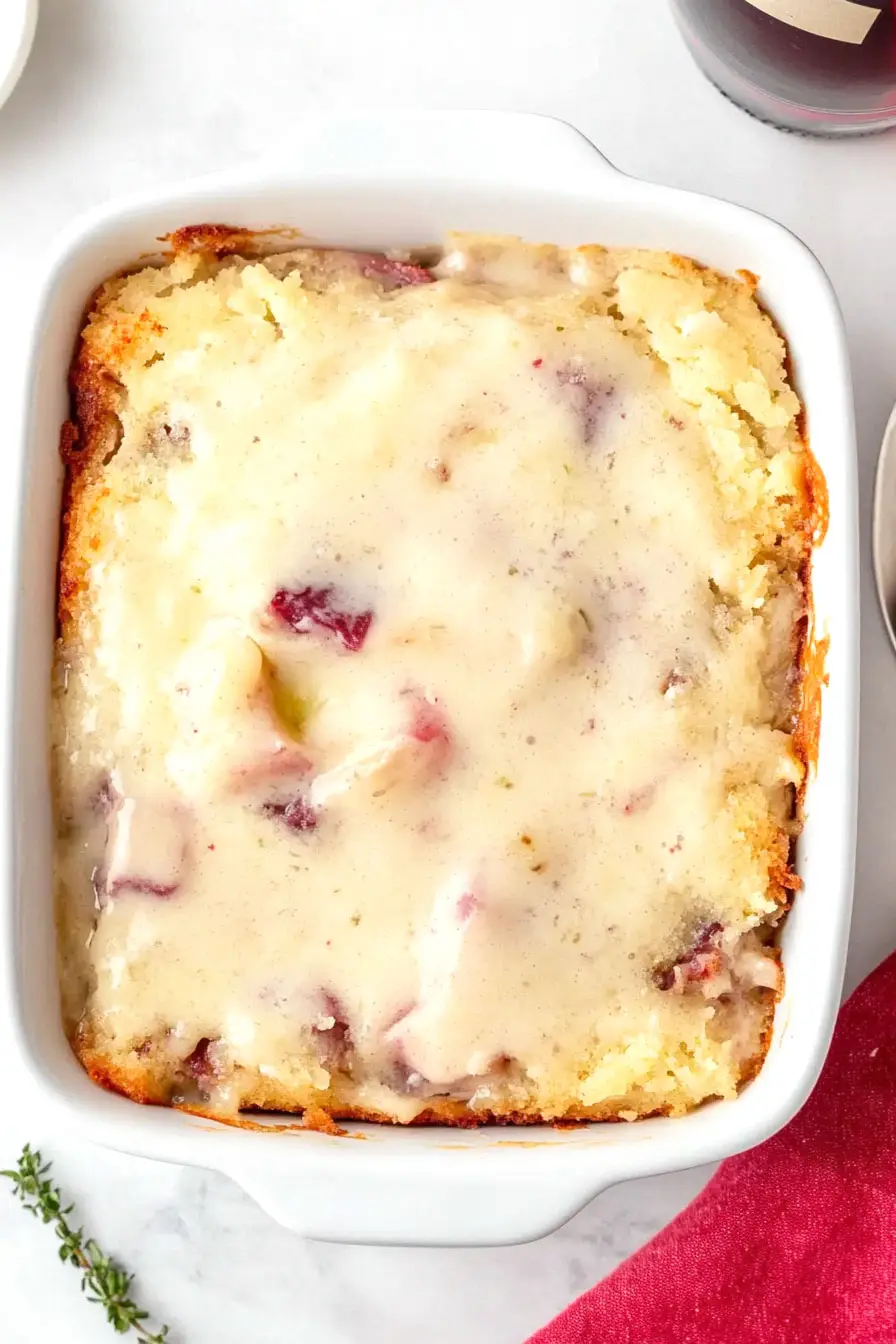 Warm Rhubarb Cake with Butter Sauce