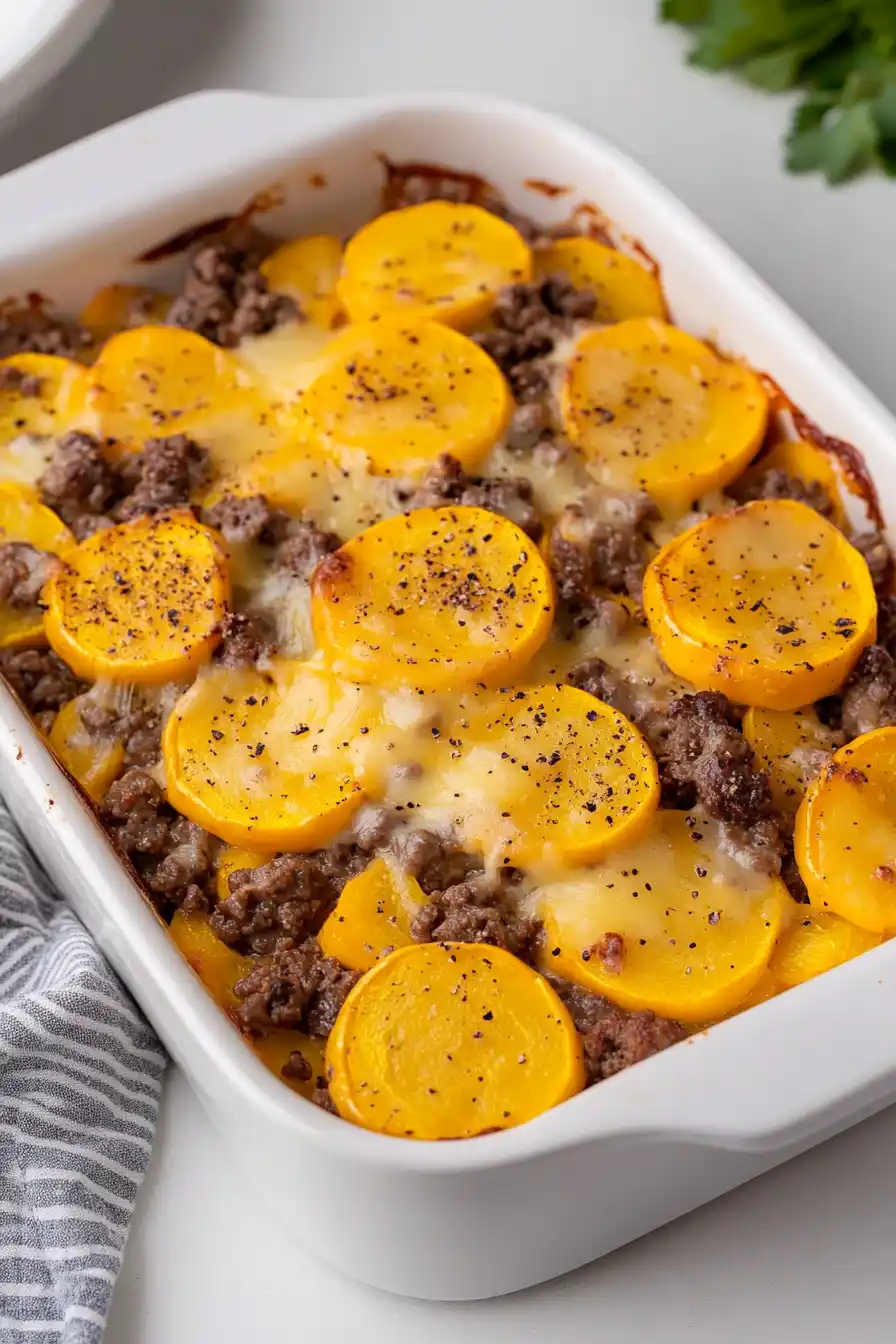 Healthy Yellow Squash Casserole with Ground Beef