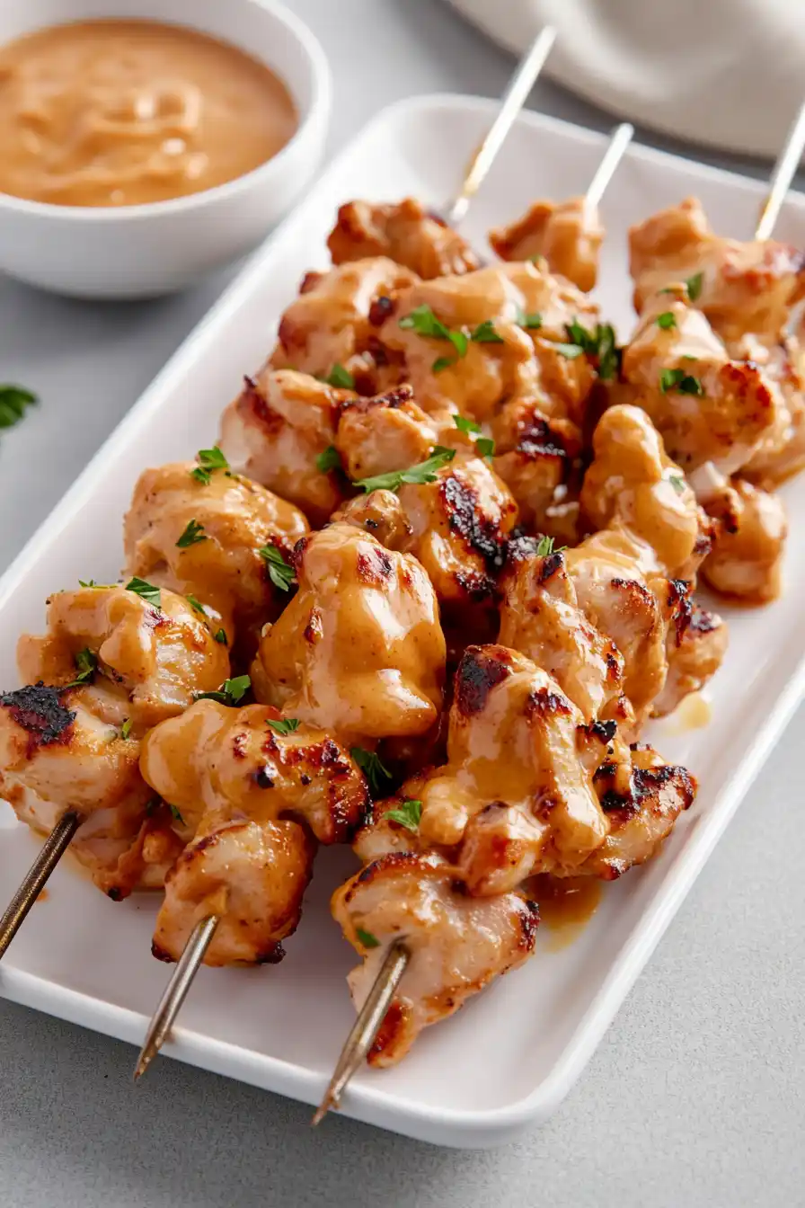 Healthy Chicken Skewers with Peanut Sauce