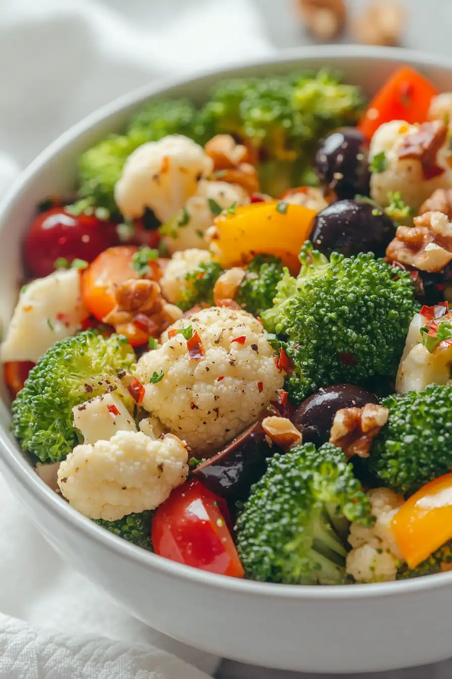Crunchy Broccoli Cauliflower Salad with Italian Dressing