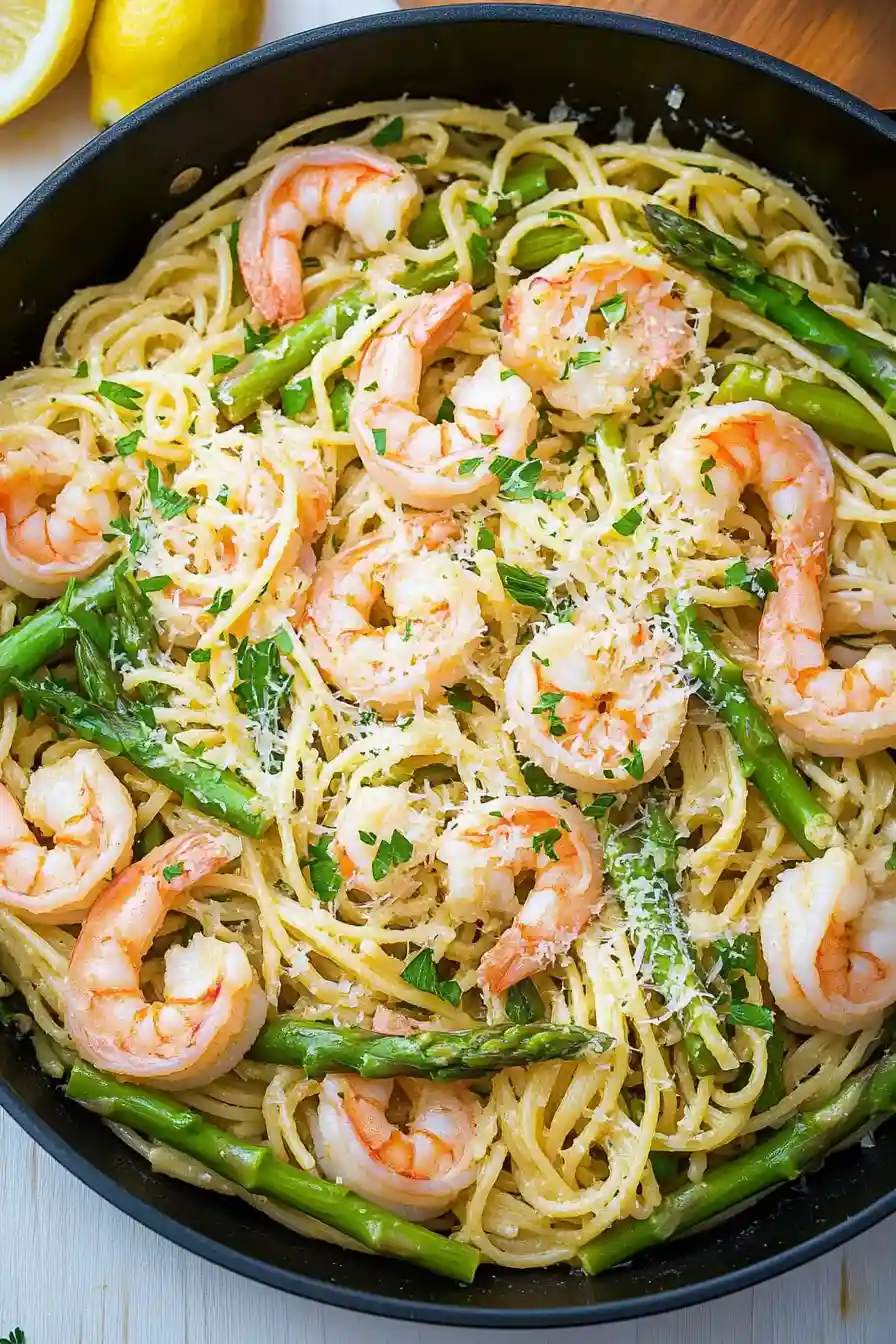 Juicy Shrimp and Asparagus Pasta
