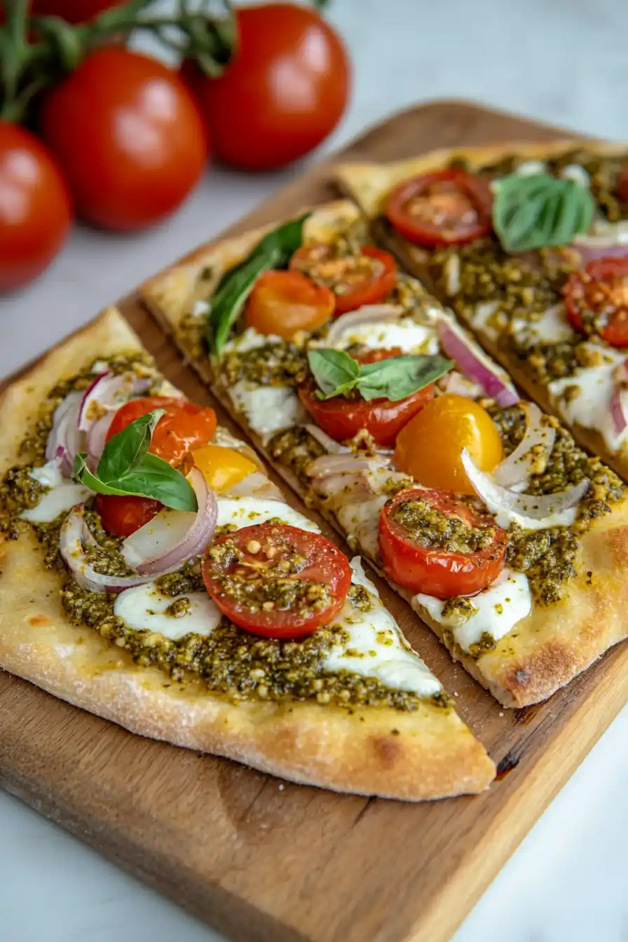 Delicious Veggie Pesto Flatbread Pizza