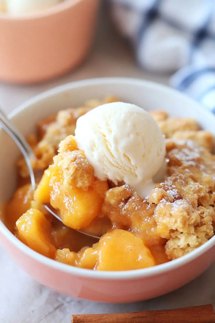 Quick Crock Pot Peach Cobbler with Canned Peaches