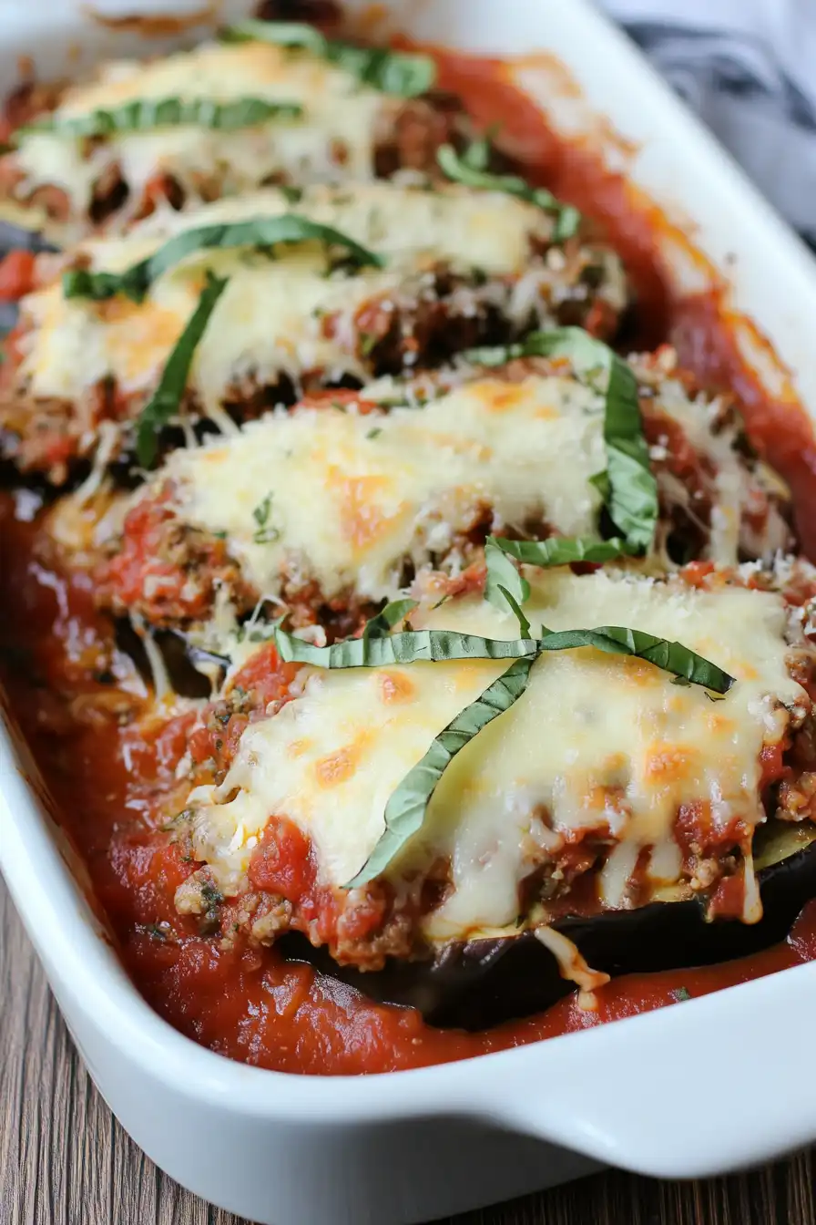 Delicious Ground Beef Eggplant Parmesan
