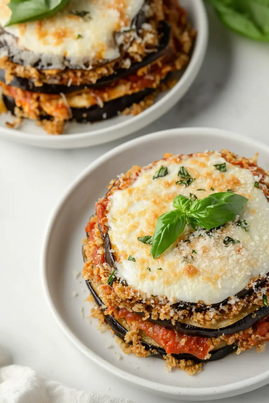 Low Calorie Eggplant Parmesan Stacks