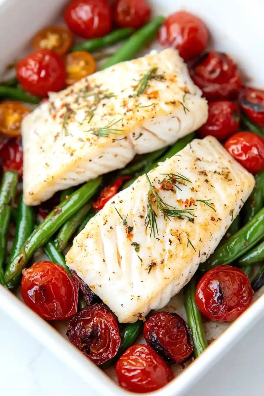 Juicy Baked Halibut with Vegetables