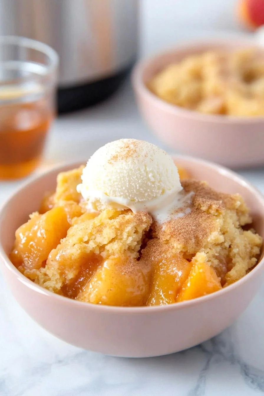 Quick Crock Pot Peach Cobbler with Canned Peaches