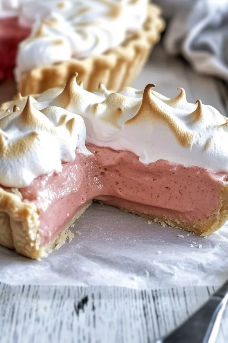 Fluffy Strawberry Rhubarb Meringue Pie