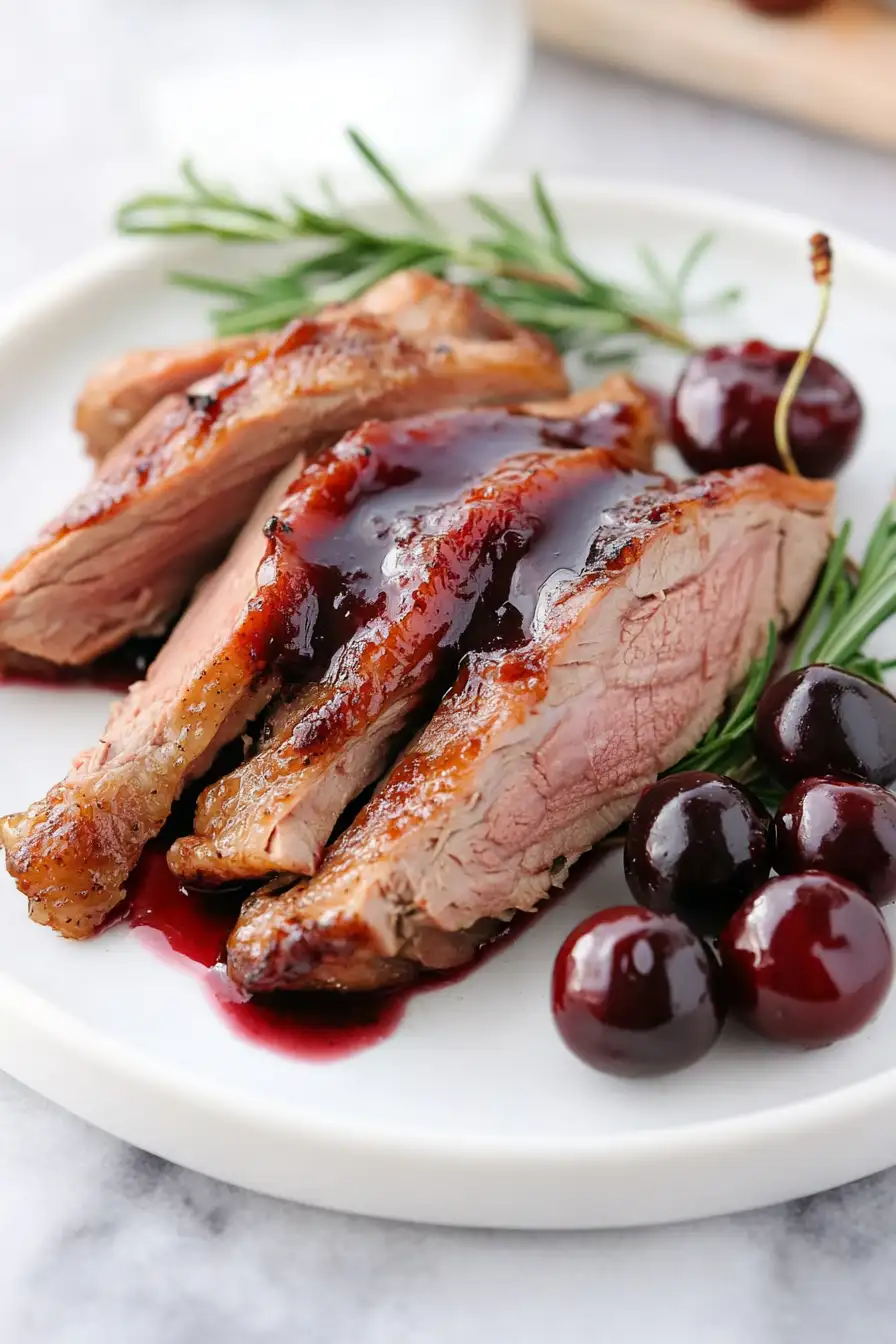 Mouthwatering Roasted Duck with Cherry Sauce