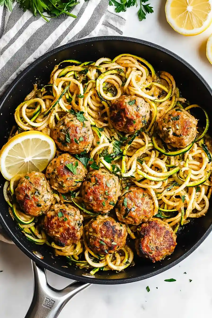 Savory Garlic Butter Turkey Meatballs Paired with Zoodles