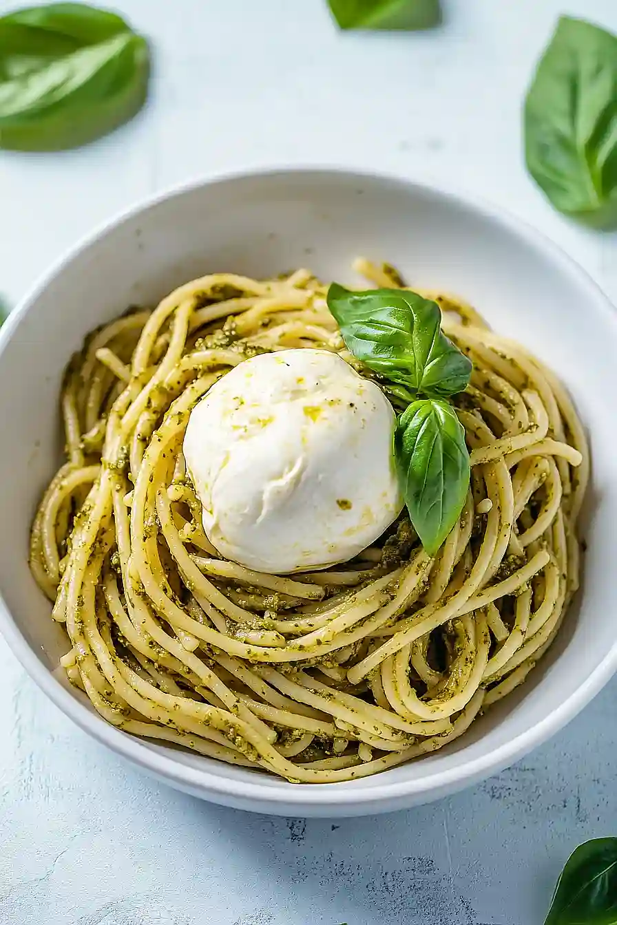 pesto pasta with burrata