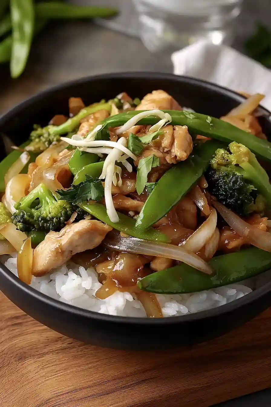 stir fry chicken with rice and vegetables
