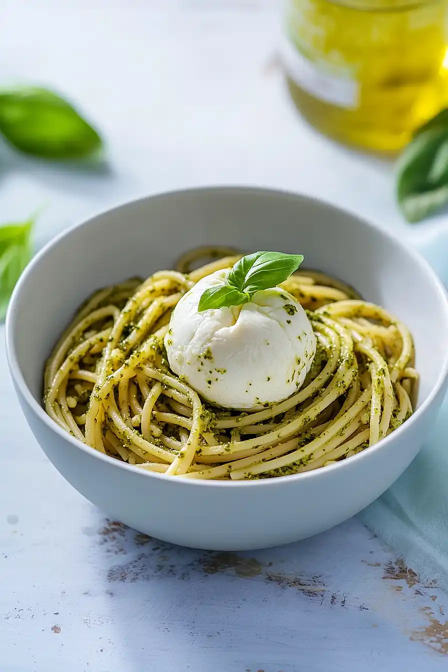 pesto pasta with burrata