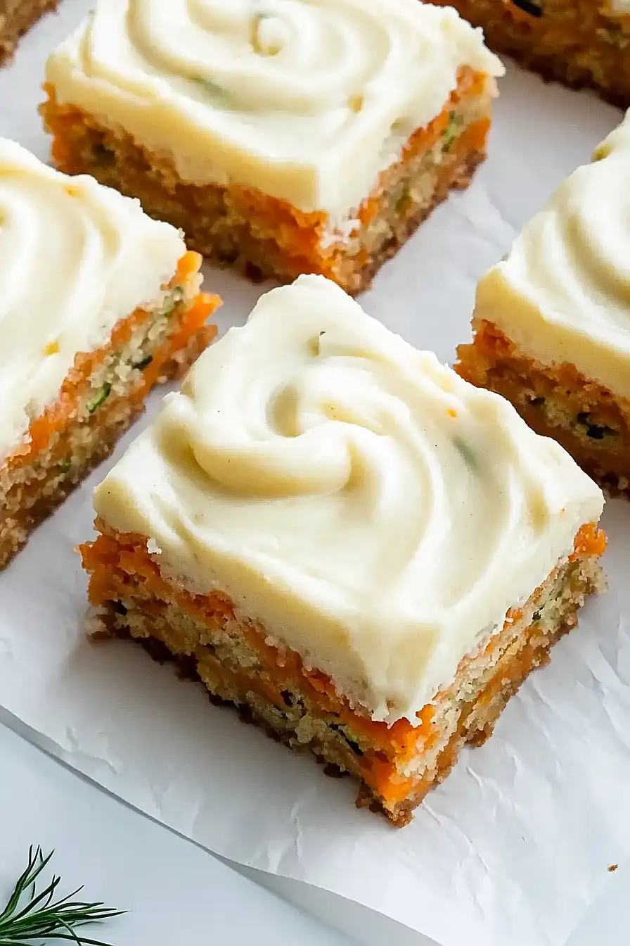 carrot and zucchini bars with lemon cream cheese frosting
