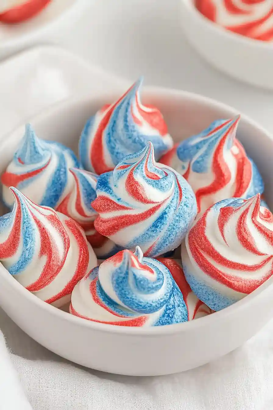 Red, white, and blue meringue cookies