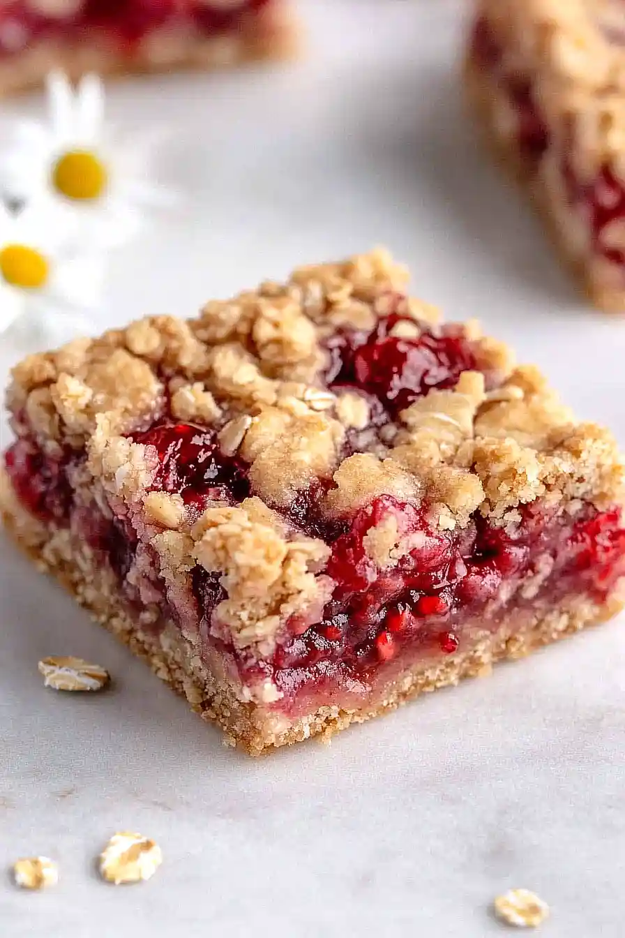 Rich Raspberry Oatmeal Crumble Bars