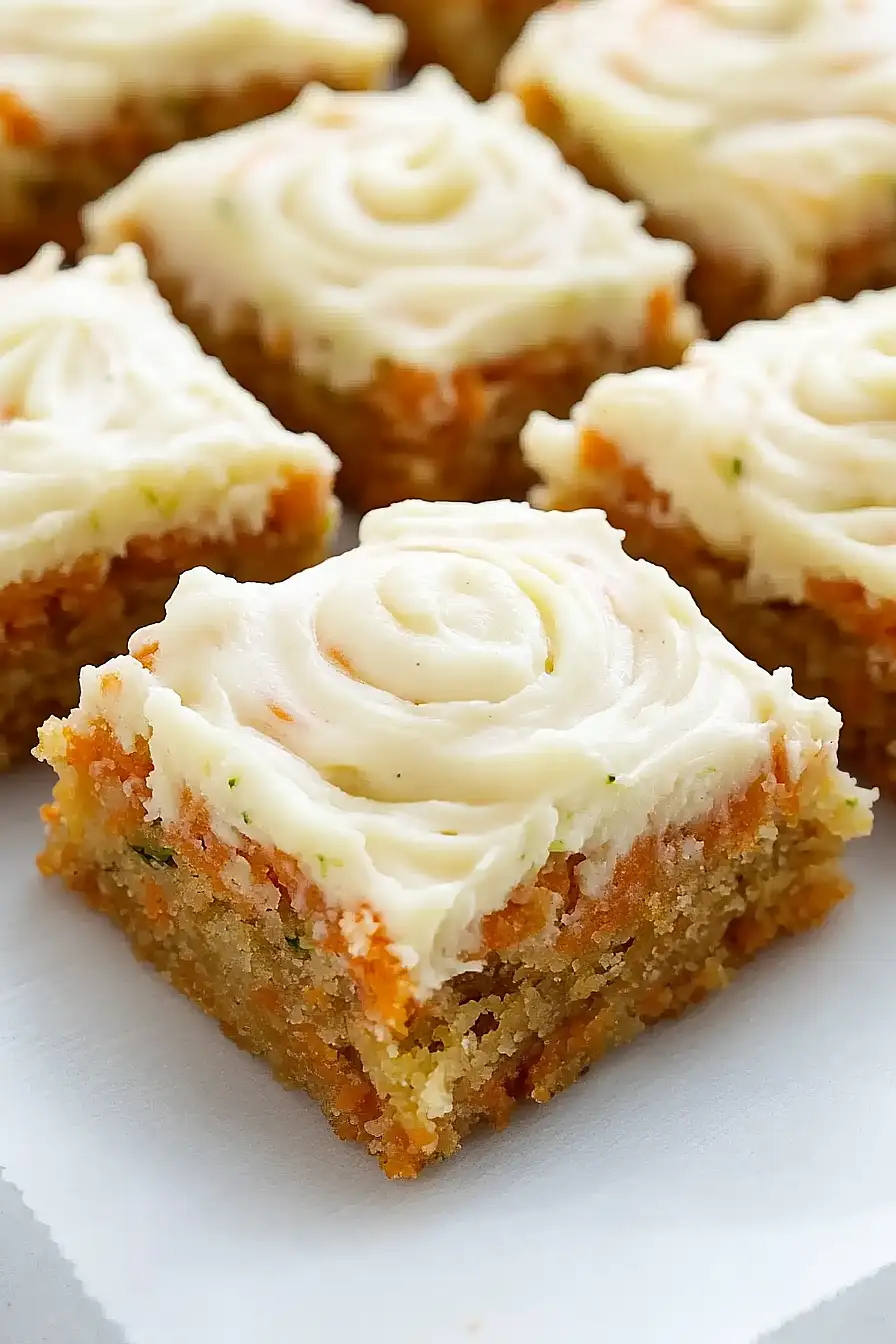 carrot and zucchini bars with lemon cream cheese frosting