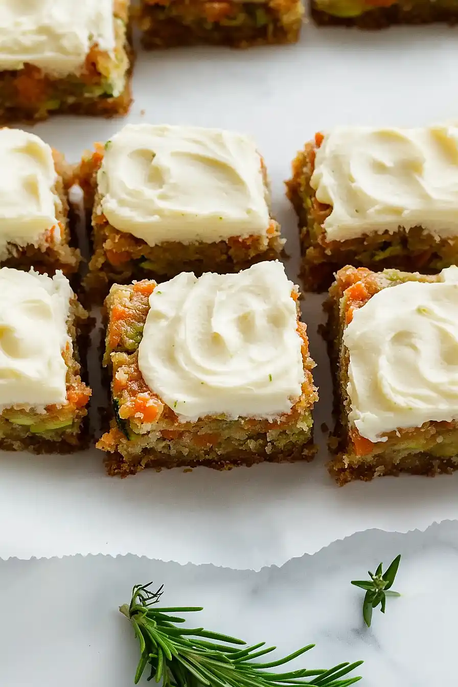 carrot and zucchini bars with lemon cream cheese frosting