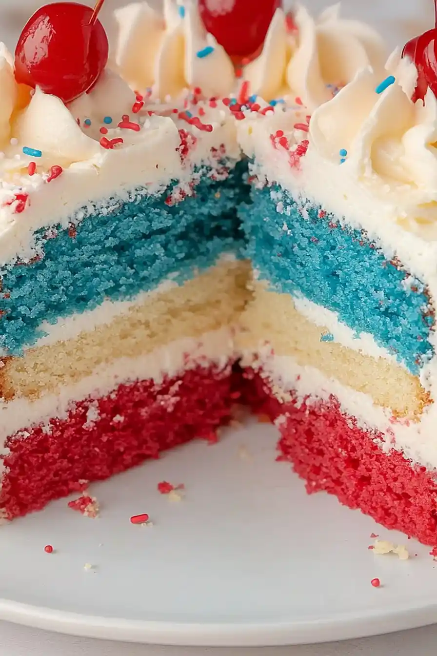 Red, white, and blue layer cake