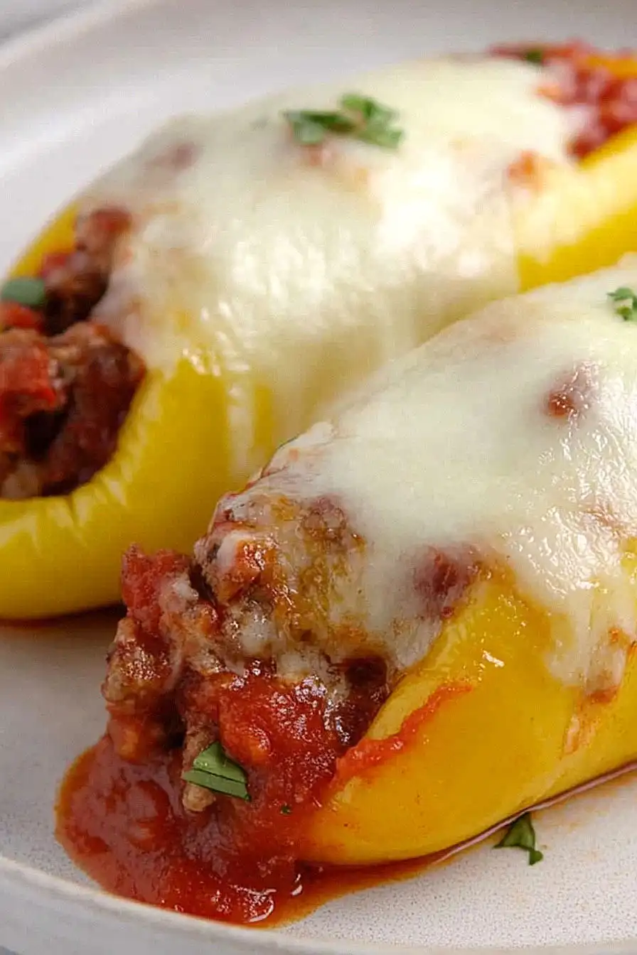 three meat stuffed italian banana peppers