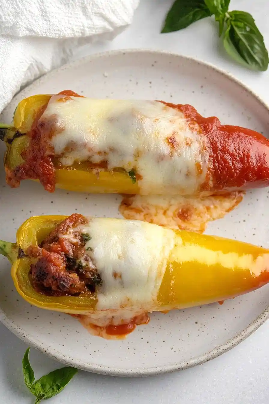 three meat stuffed italian banana peppers