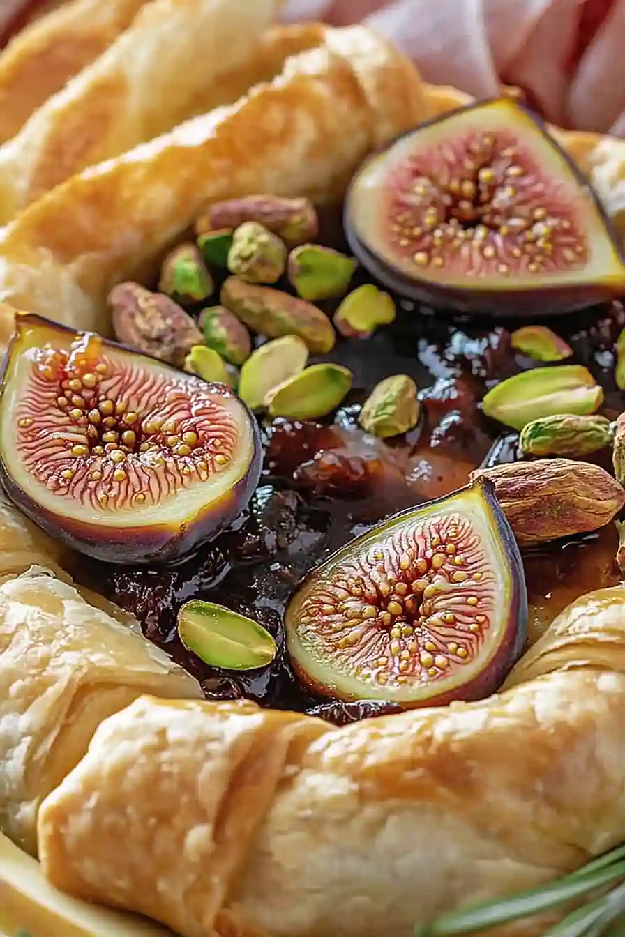 baked brie in puff pastry with fig jam and prosciutto