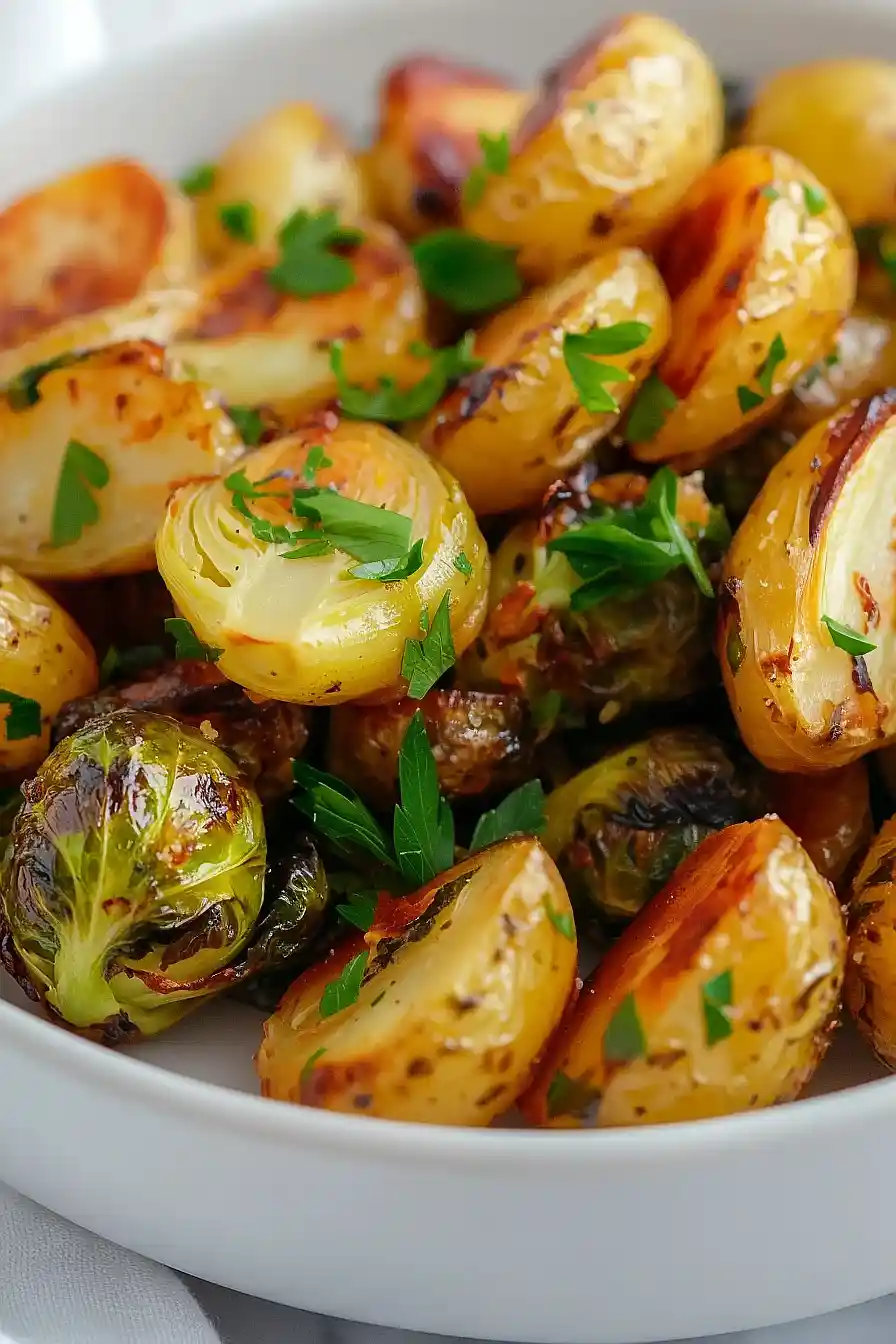 roasted brussels sprouts and potatoes