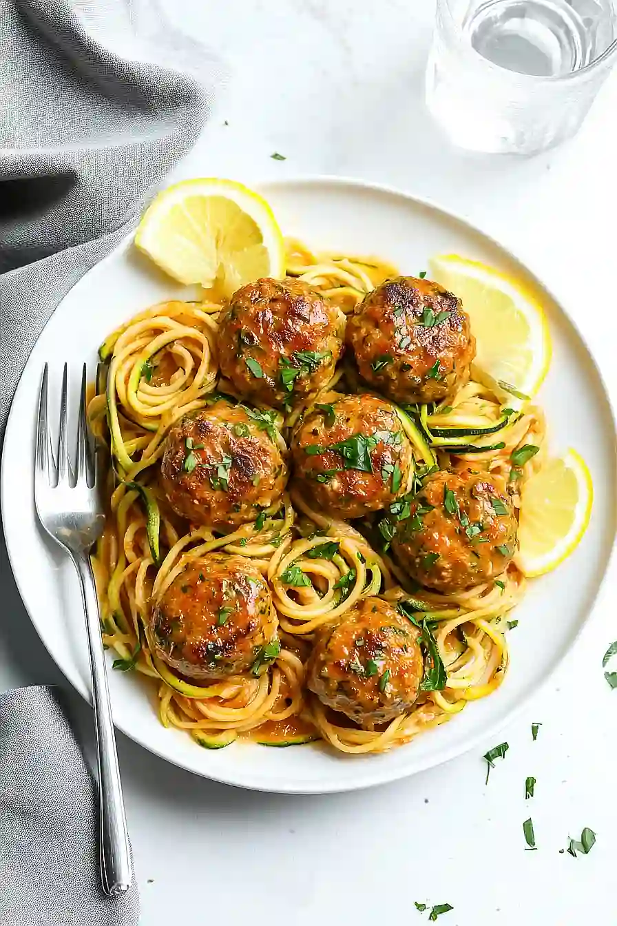 garlic butter turkey meatballs with lemon zucchini noodles