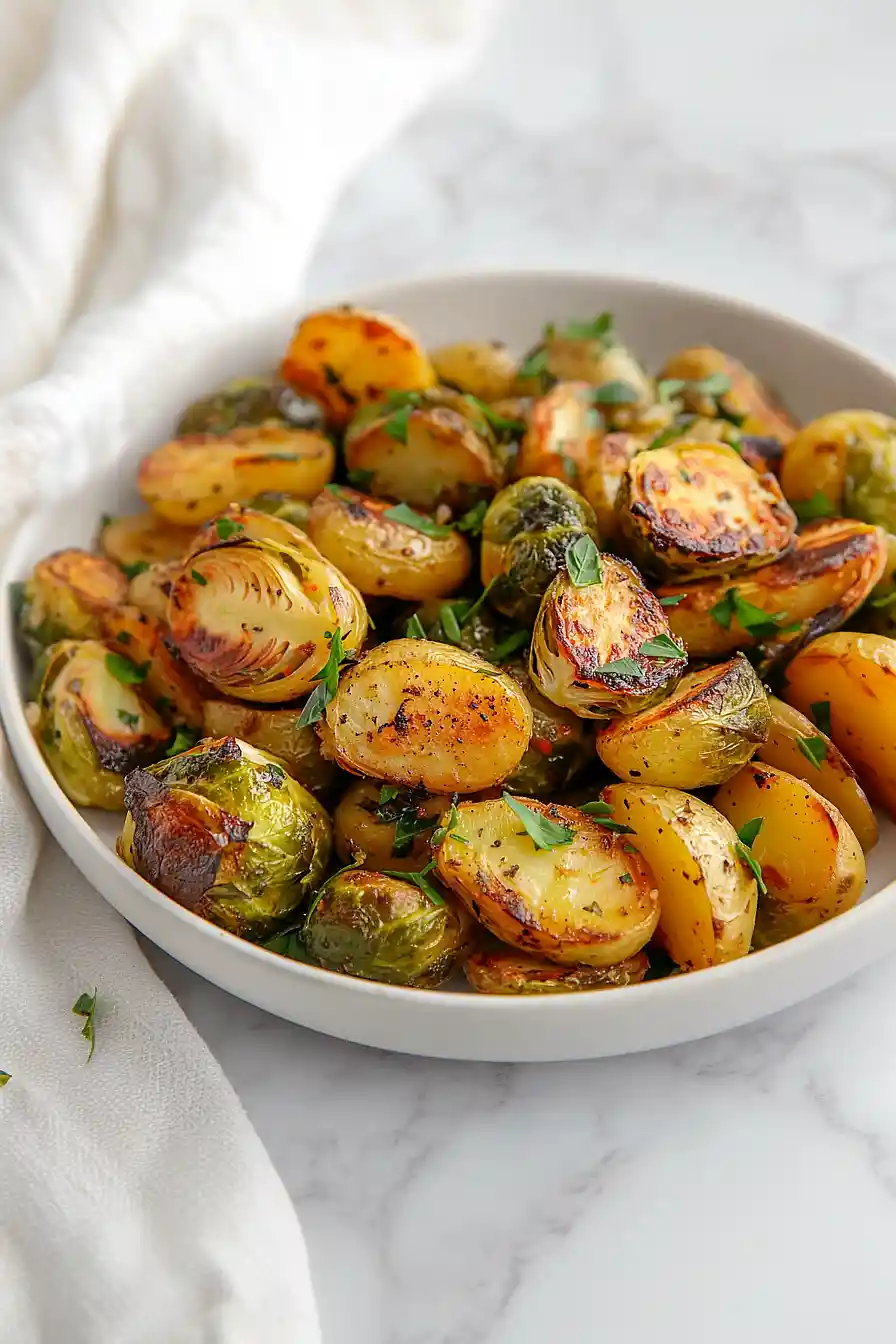 roasted brussels sprouts and potatoes