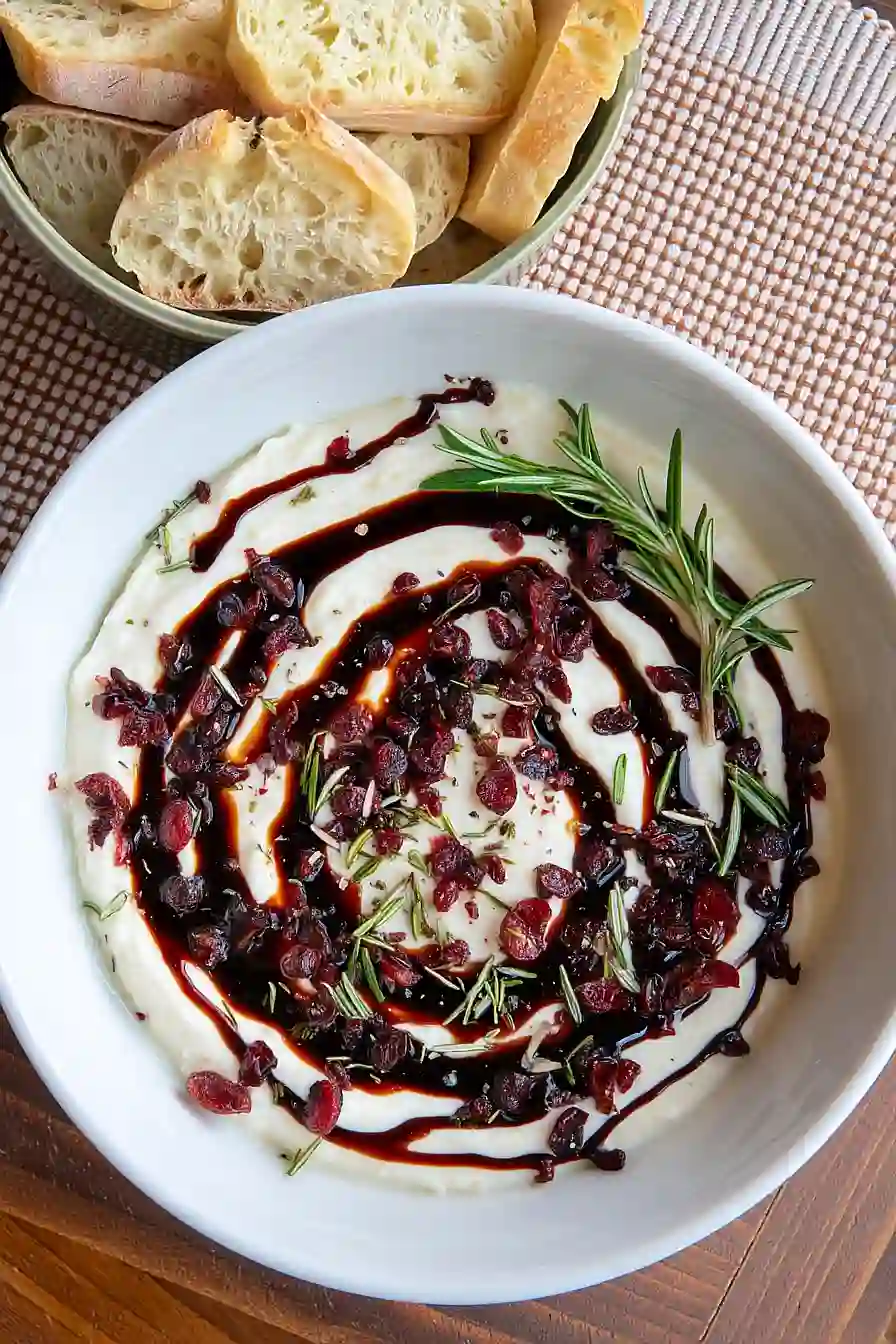 whipped ricotta dip with balsamic and cranberries