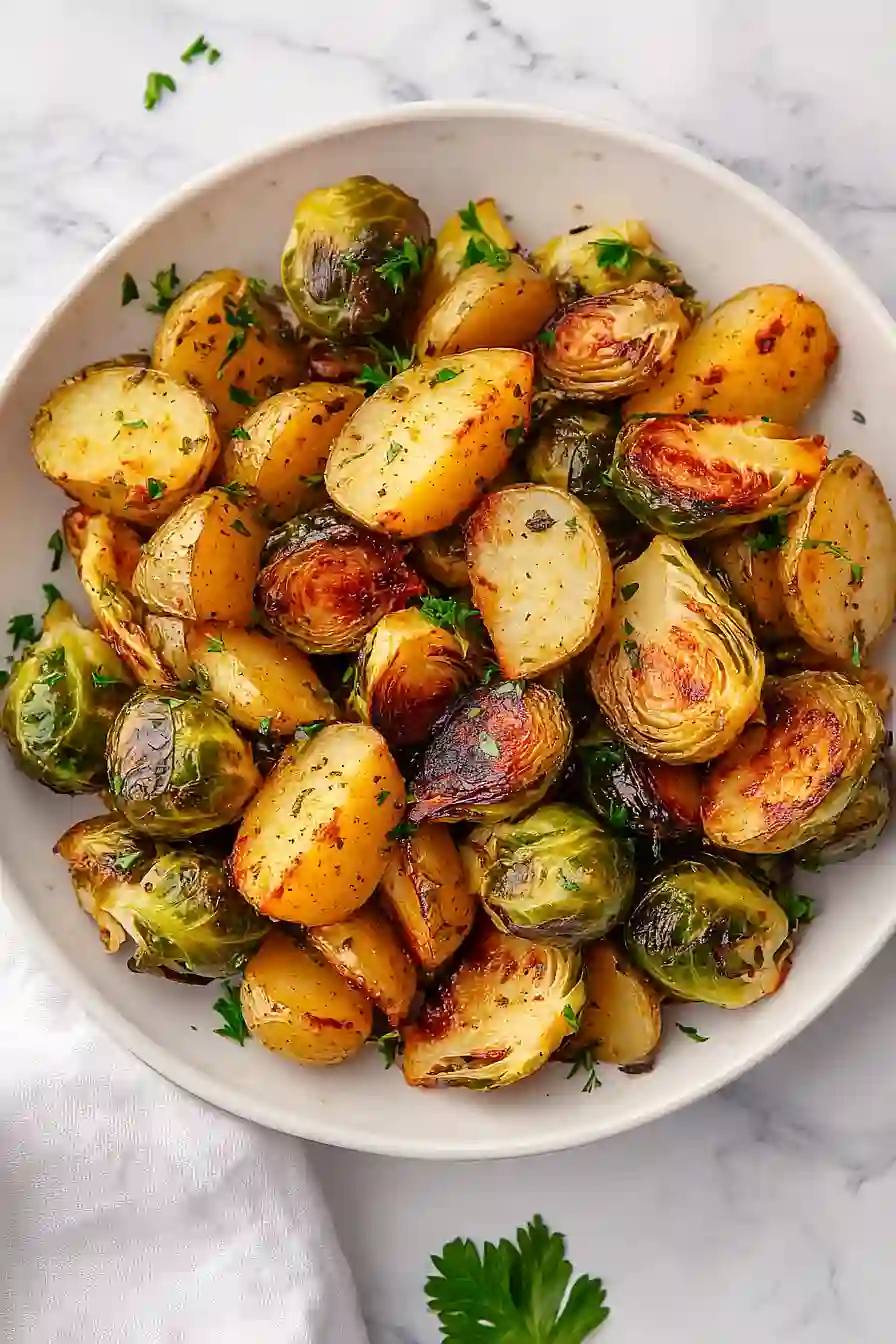 roasted brussels sprouts and potatoes
