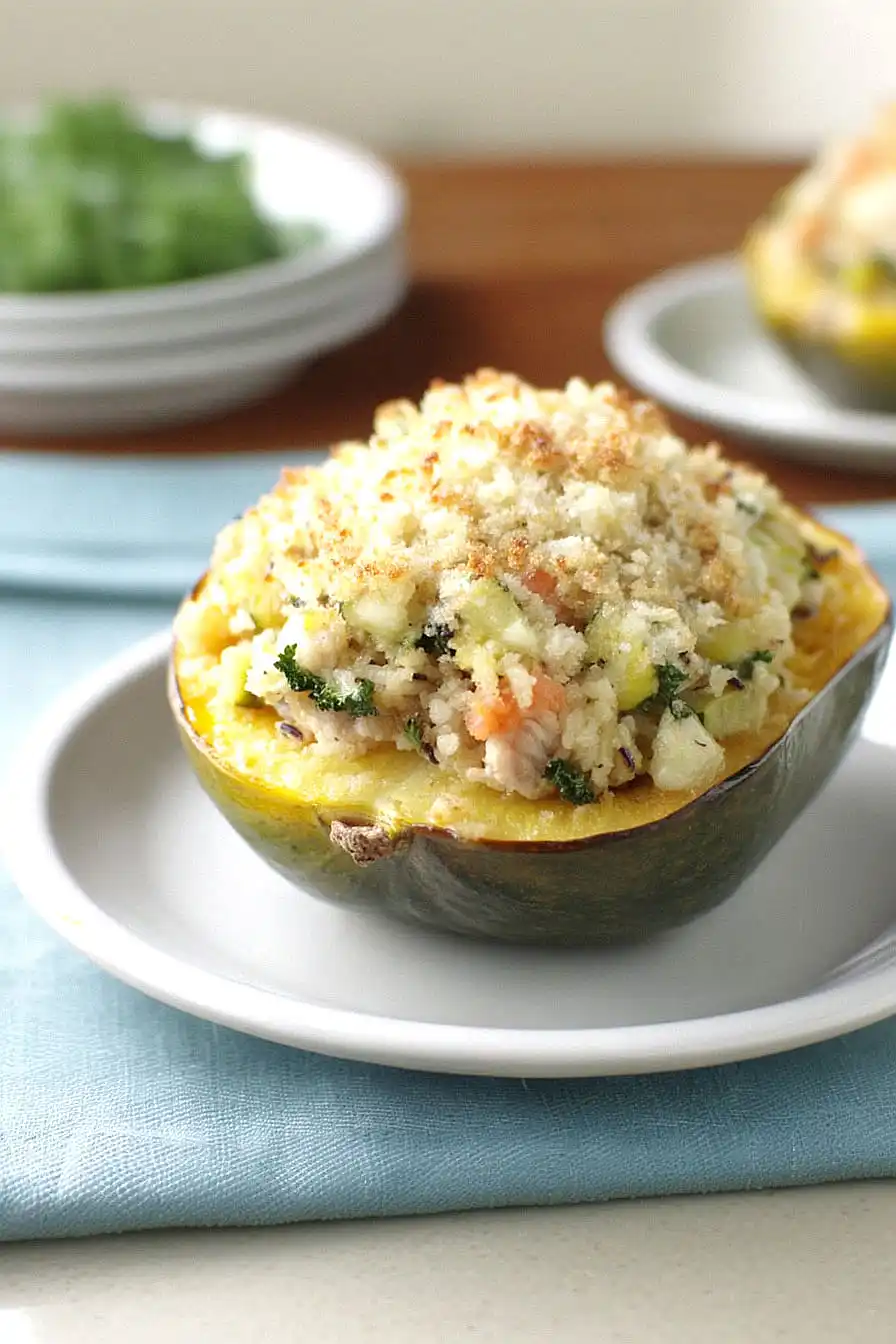 chicken and wild rice stuffed acorn squash