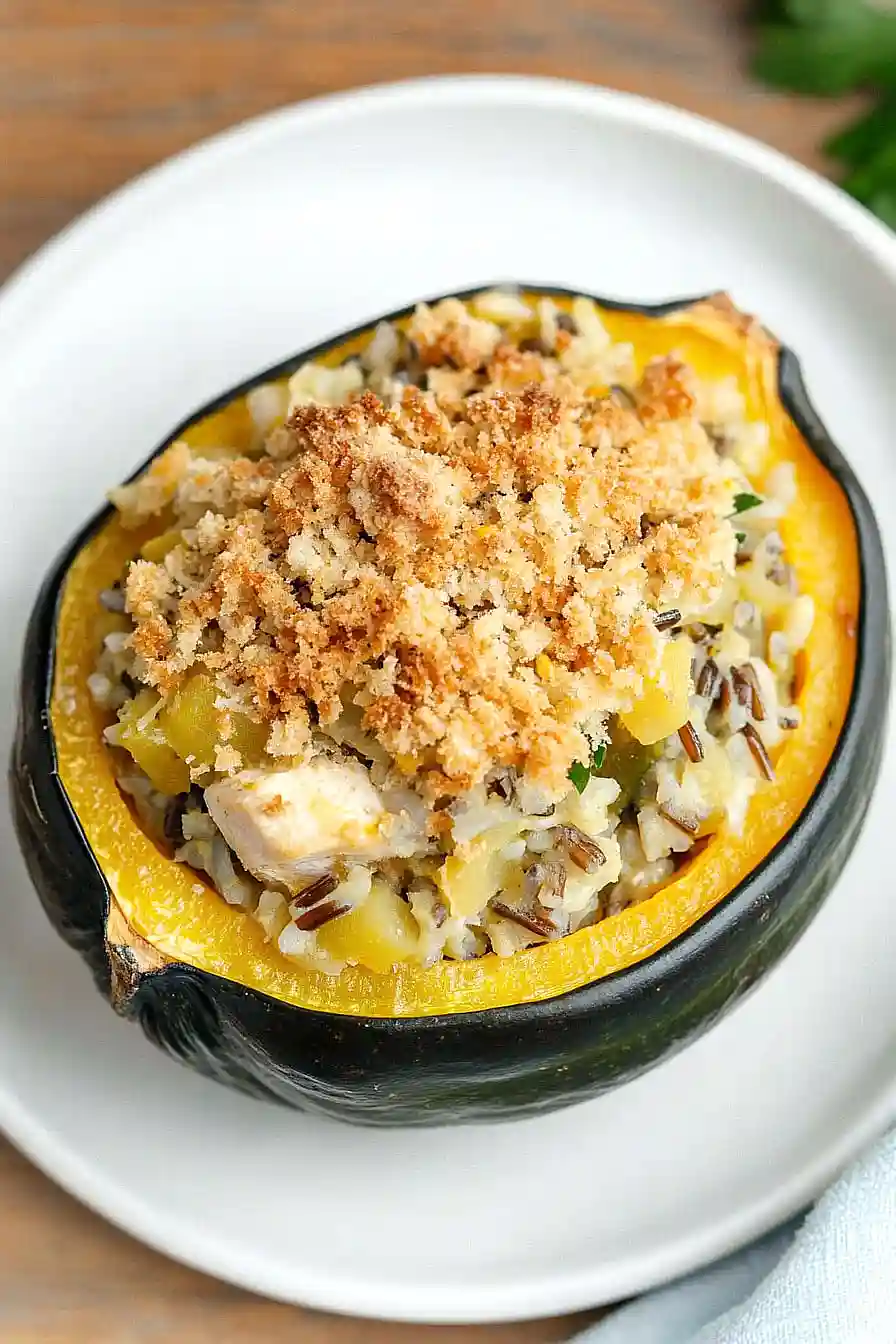 chicken and wild rice stuffed acorn squash