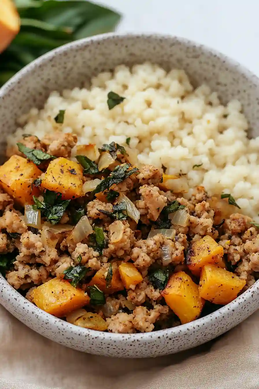 roasted butternut squash with ground turkey