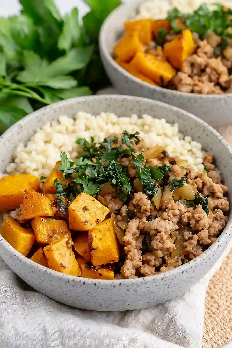 roasted butternut squash with ground turkey