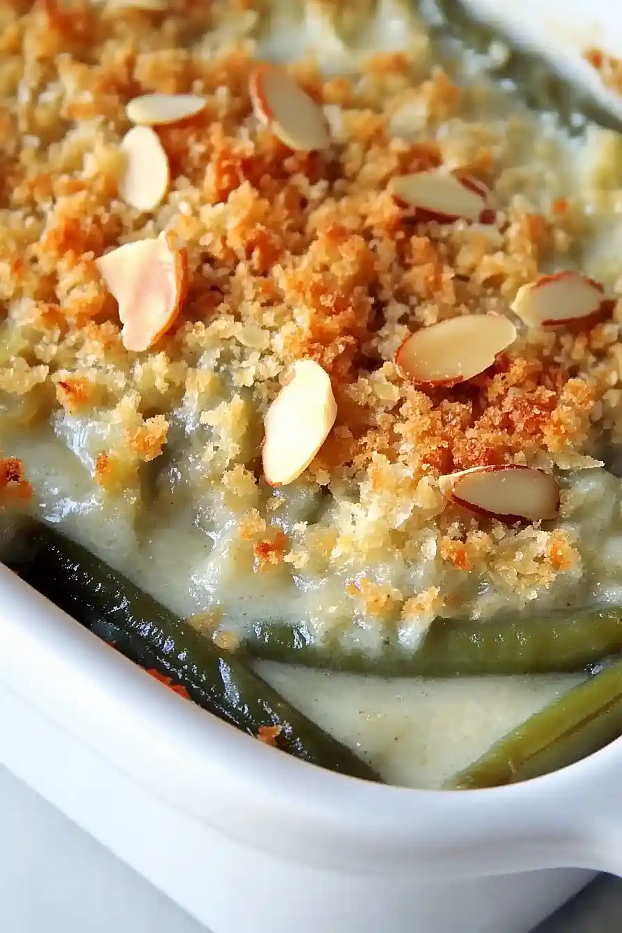 green bean casserole with almonds