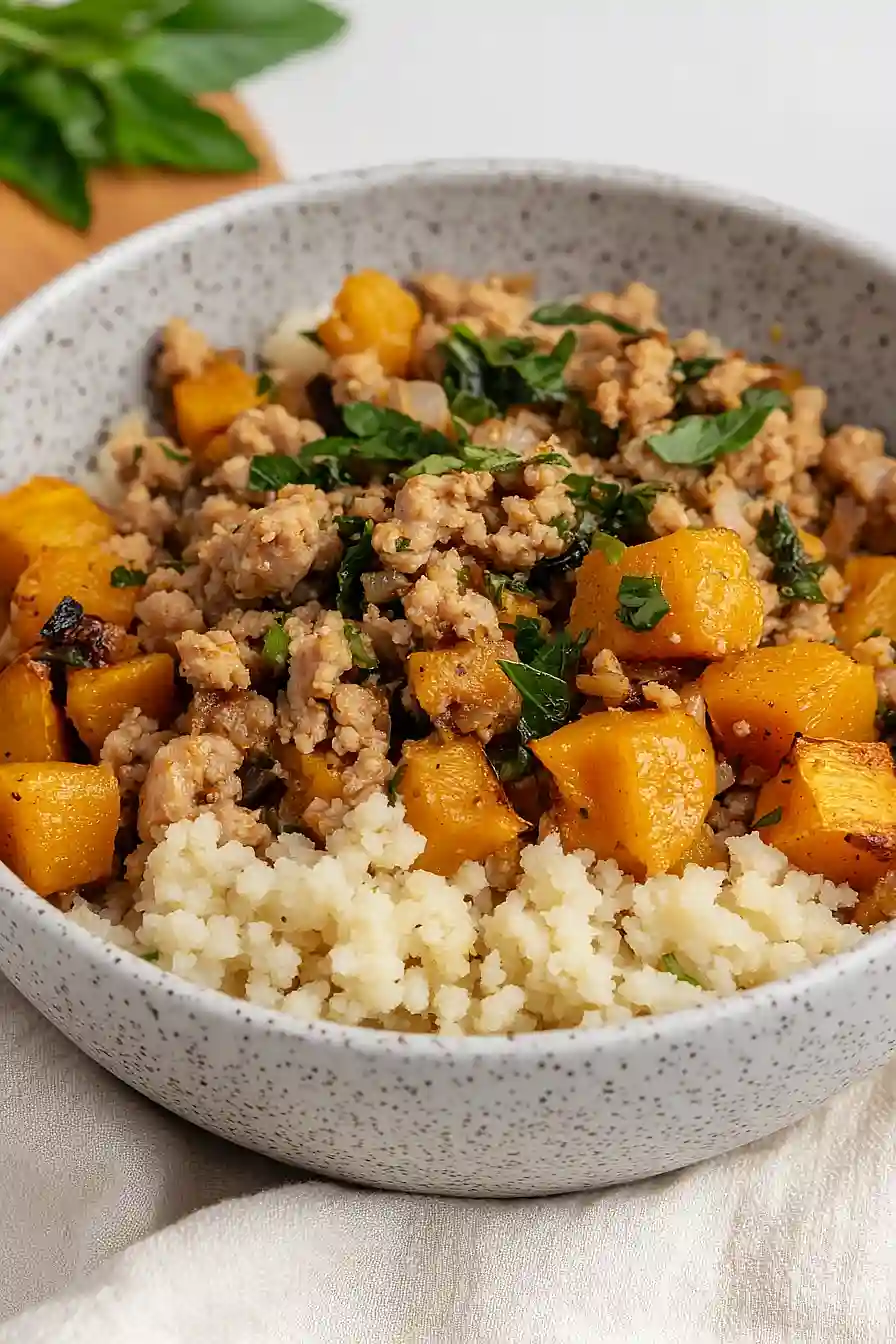 roasted butternut squash with ground turkey